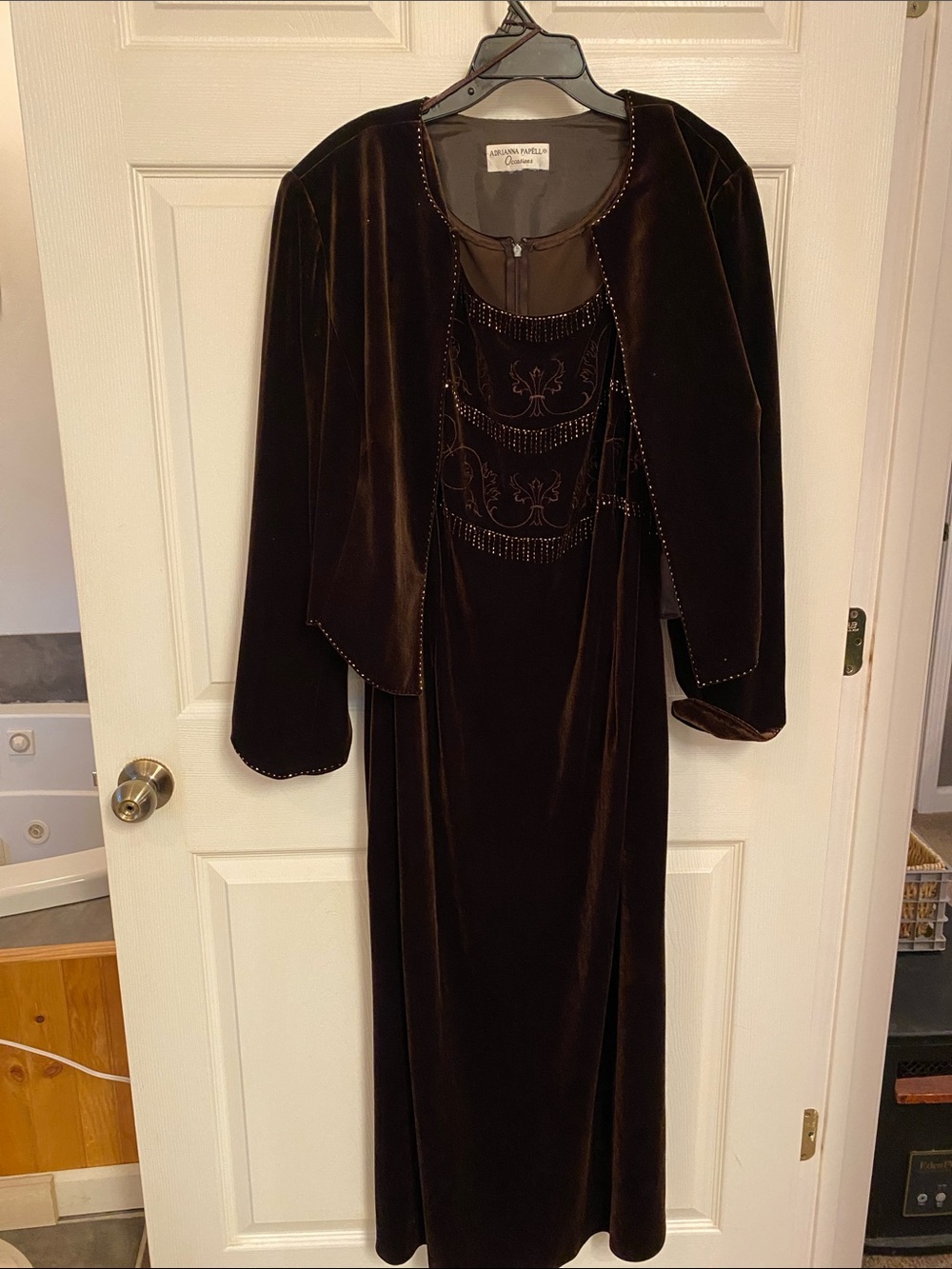 Adriana Papell Chocolate Velvet Dress & Jacket Set